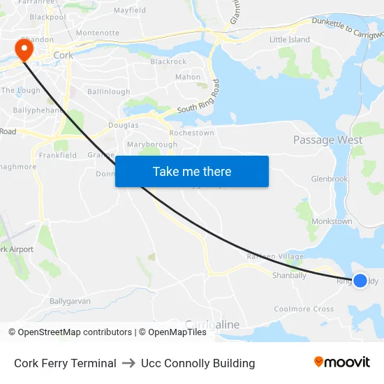 Cork Ferry Terminal to Ucc Connolly Building map