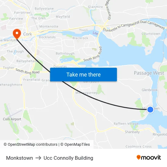 Monkstown to Ucc Connolly Building map