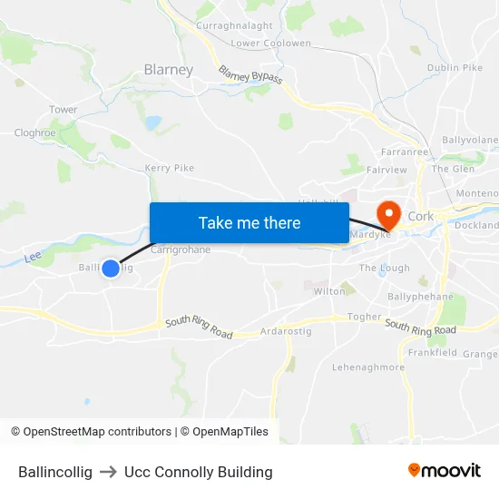 Ballincollig to Ucc Connolly Building map