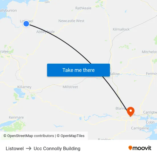 Listowel to Ucc Connolly Building map