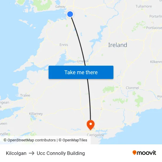 Kilcolgan to Ucc Connolly Building map