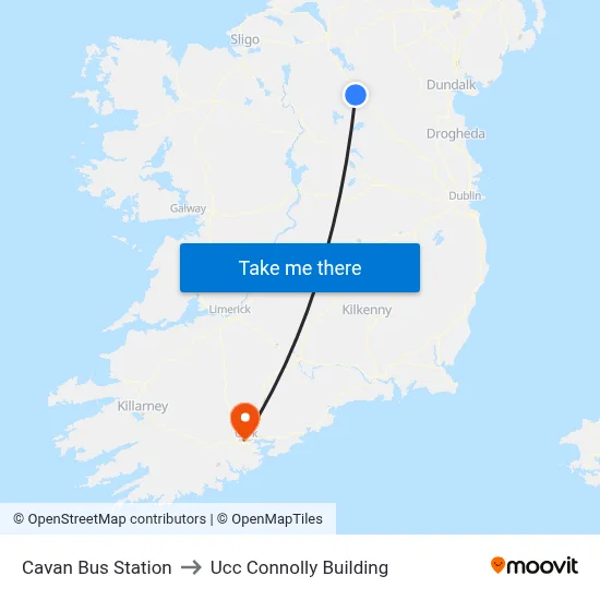 Cavan Bus Station to Ucc Connolly Building map