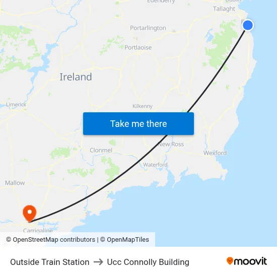 Outside Train Station to Ucc Connolly Building map