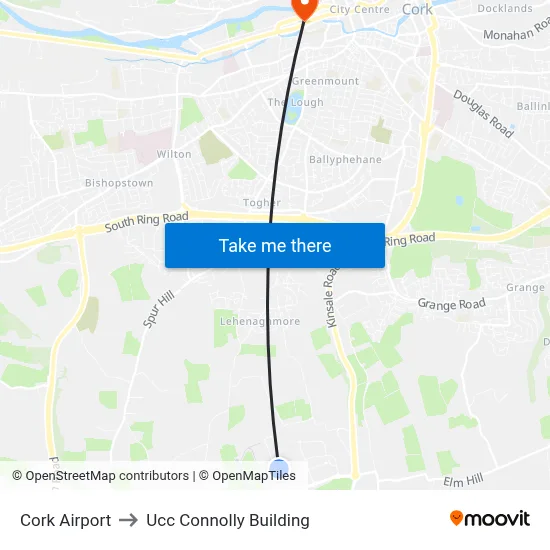 Cork Airport to Ucc Connolly Building map