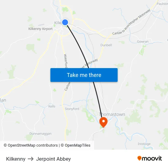 Kilkenny to Jerpoint Abbey map