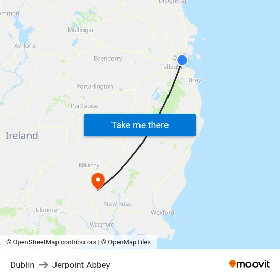 Dublin to Jerpoint Abbey map