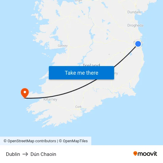 Dublin to Dún Chaoin map