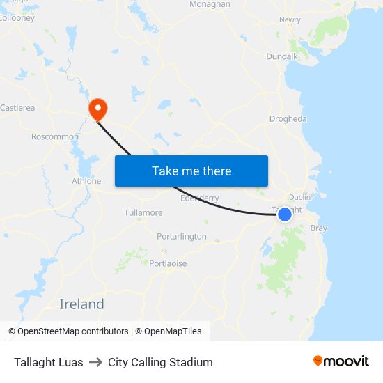 Tallaght Luas to City Calling Stadium map