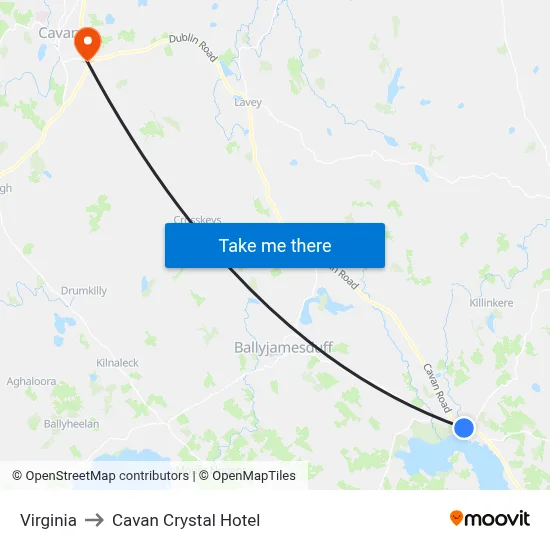 Virginia to Cavan Crystal Hotel map