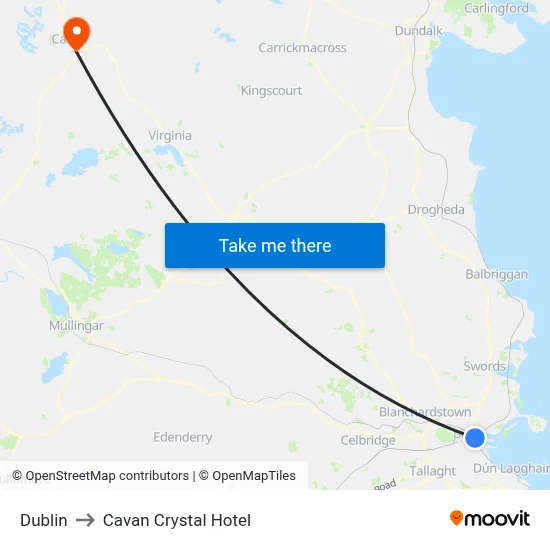Dublin to Cavan Crystal Hotel map