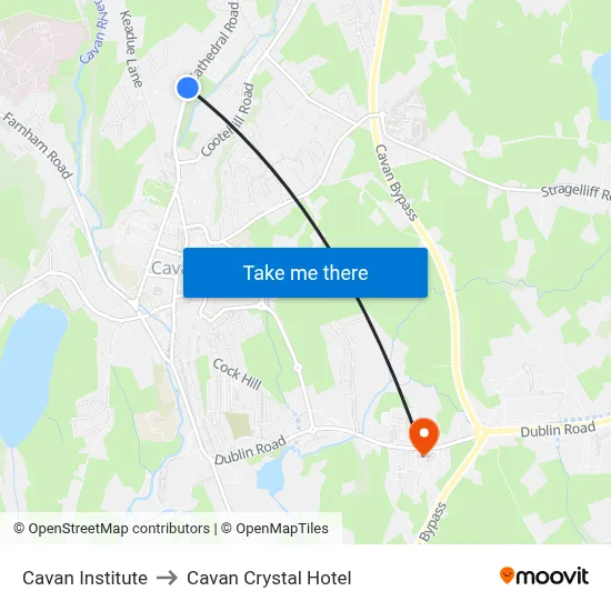 Cavan Institute to Cavan Crystal Hotel map