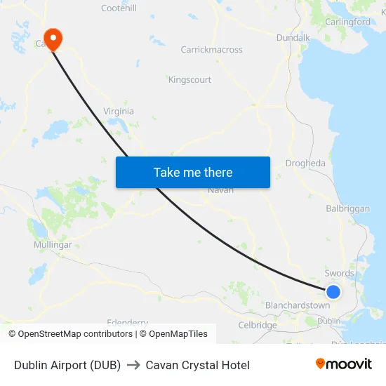Dublin Airport (DUB) to Cavan Crystal Hotel map