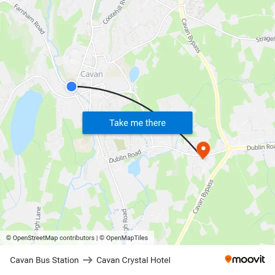Cavan Bus Station to Cavan Crystal Hotel map