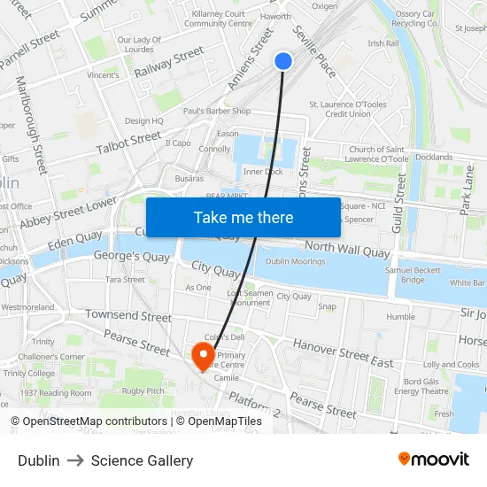 Dublin to Science Gallery map