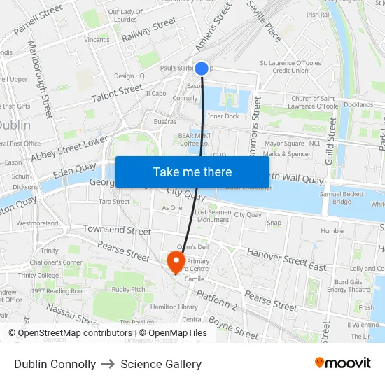 Dublin Connolly to Science Gallery map
