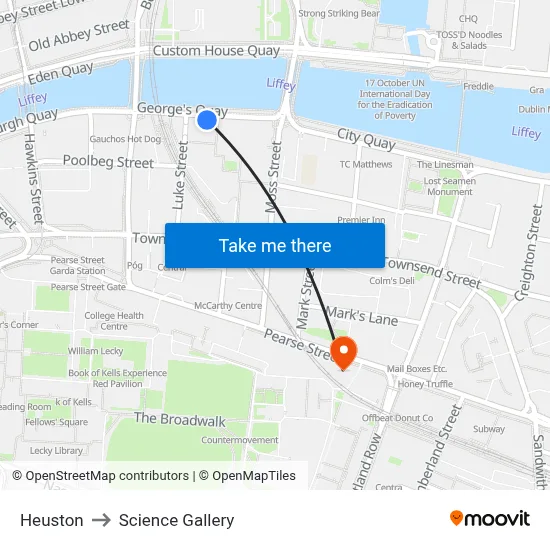 Heuston to Science Gallery map