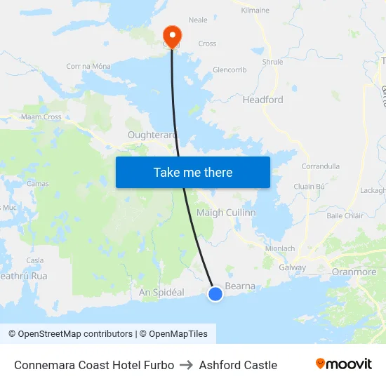 Connemara Coast Hotel Furbo to Ashford Castle map