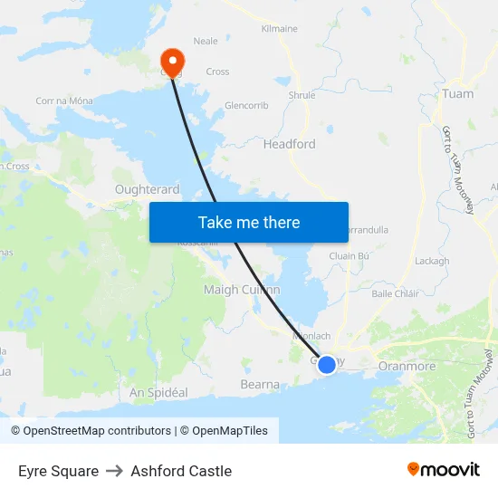 Eyre Square to Ashford Castle map