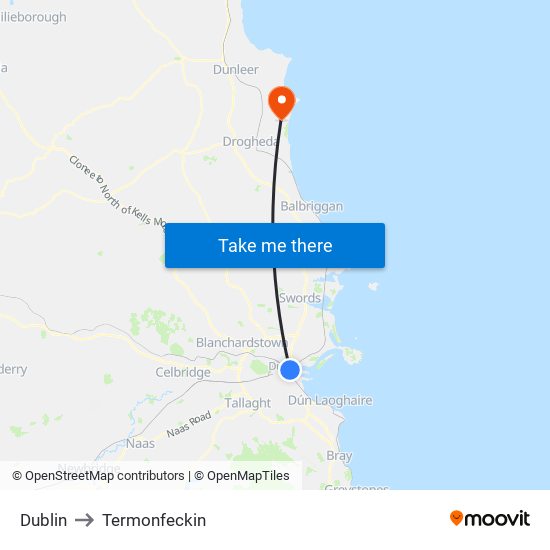 Dublin to Termonfeckin map