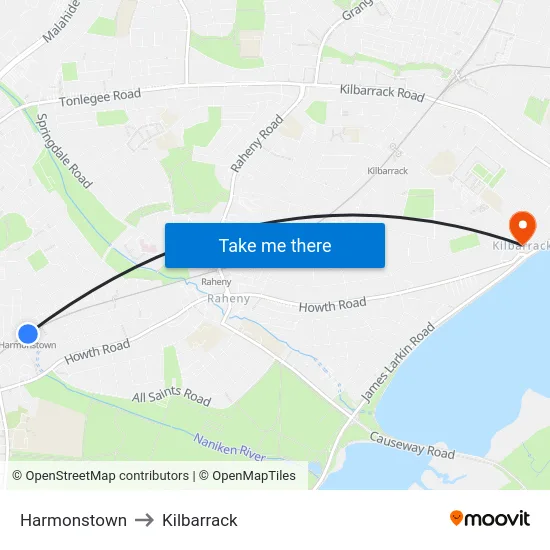 Harmonstown to Kilbarrack map