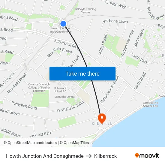 Howth Junction And Donaghmede to Kilbarrack map