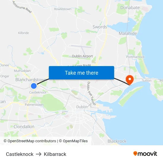 Castleknock to Kilbarrack map