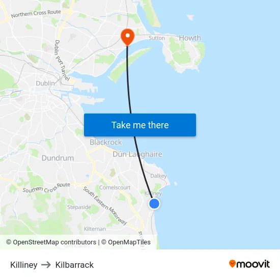 Killiney to Kilbarrack map