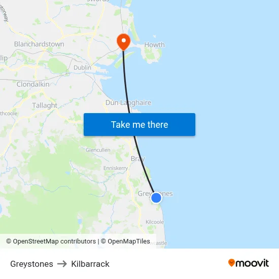 Greystones to Kilbarrack map