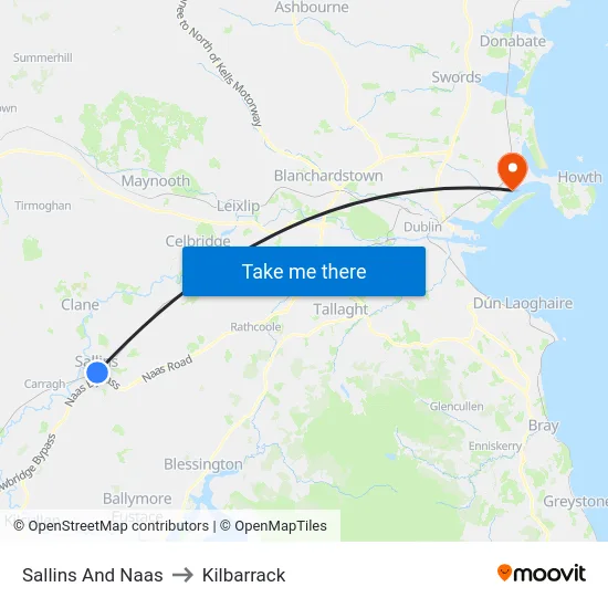 Sallins And Naas to Kilbarrack map