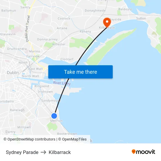 Sydney Parade to Kilbarrack map