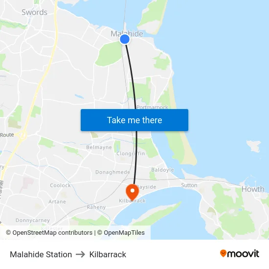 Malahide Station to Kilbarrack map