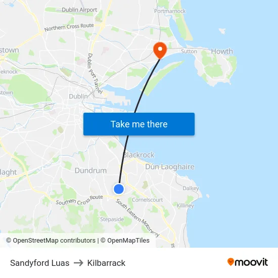 Sandyford Luas to Kilbarrack map