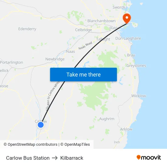 Carlow Bus Station to Kilbarrack map