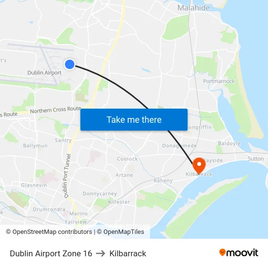 Dublin Airport Zone 16 to Kilbarrack map