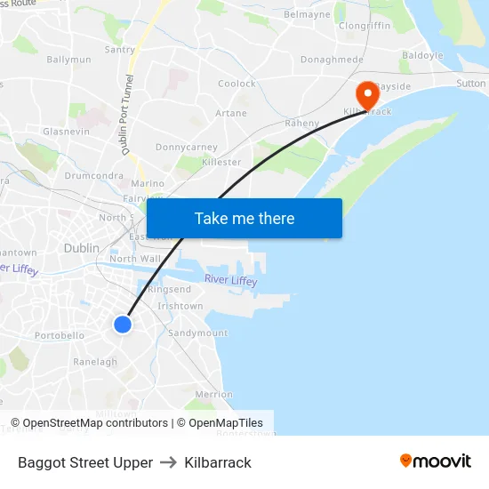 Baggot Street Upper to Kilbarrack map