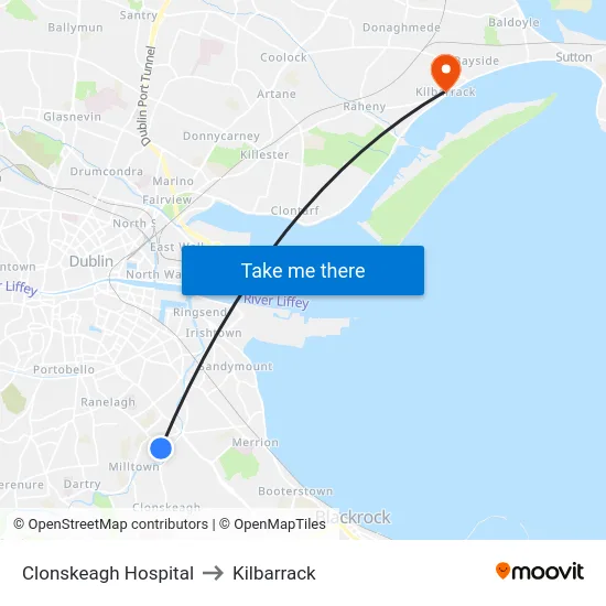 Clonskeagh Hospital to Kilbarrack map