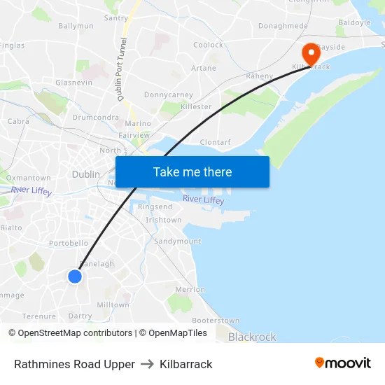 Rathmines Road Upper to Kilbarrack map