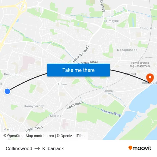 Collinswood to Kilbarrack map