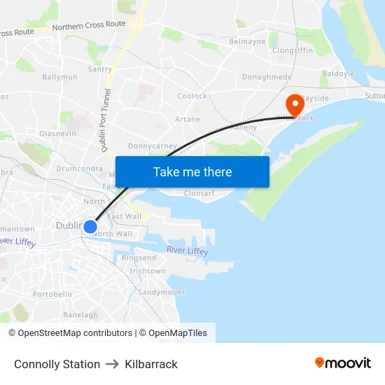 Connolly Station to Kilbarrack map