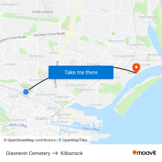 Glasnevin Cemetery to Kilbarrack map