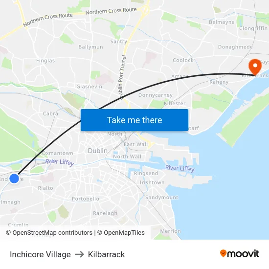 Inchicore Village to Kilbarrack map