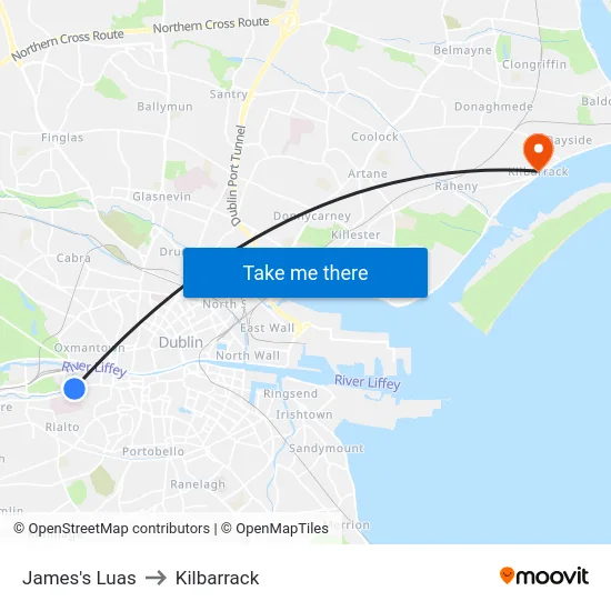 James's Luas to Kilbarrack map