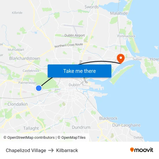 Chapelizod Village to Kilbarrack map