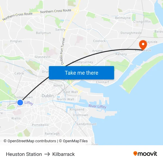 Heuston Station to Kilbarrack map