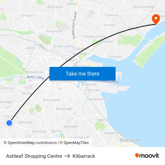 Ashleaf Shopping Centre to Kilbarrack map