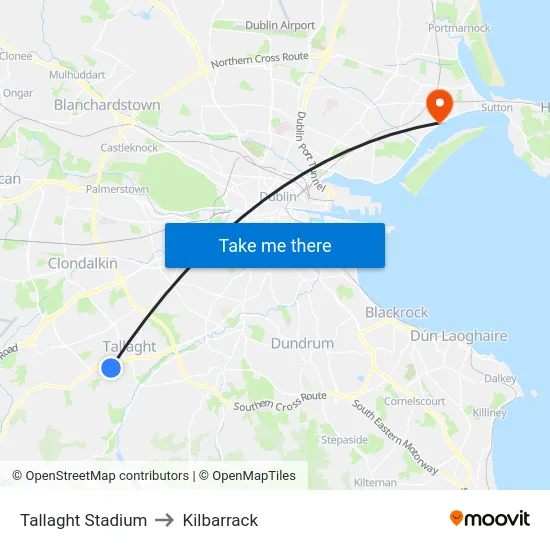 Tallaght Stadium to Kilbarrack map