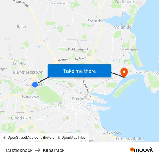 Castleknock to Kilbarrack map