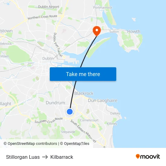Stillorgan Luas to Kilbarrack map