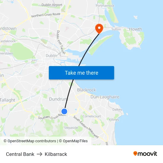 Central Bank to Kilbarrack map