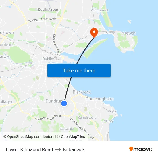 Lower Kilmacud Road to Kilbarrack map